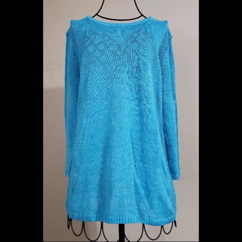 Talbots 100% Linen 3/4 Sleeves Open Knit Blouse